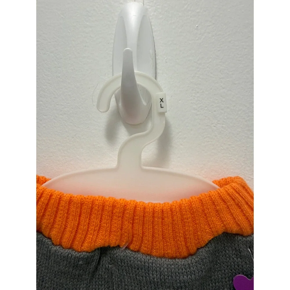 Barkwood Manor Halloween Dog Sweater XL Grey Orange Ghost Pumpkin Knit